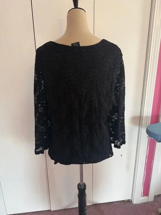 Joseph Black Lace V-Neck Long-Sleeve Blouse - Picture 7 of 7